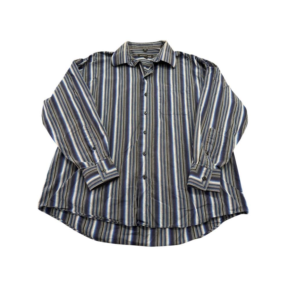 Kenneth Cole New York Mens Long Sleeve Striped Button Down Shirt Blue 17 34-35 - Picture 1 of 7